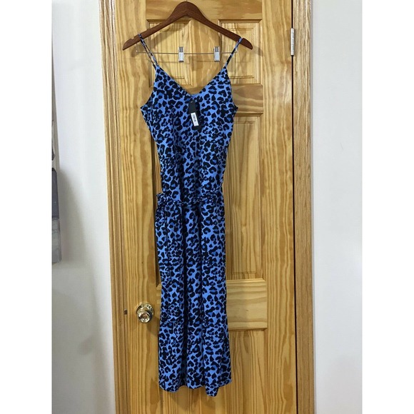 Women's NWT Banana Republic Blue Animal print wide leg cropped jumpsuit size 4 - Picture 4 of 6